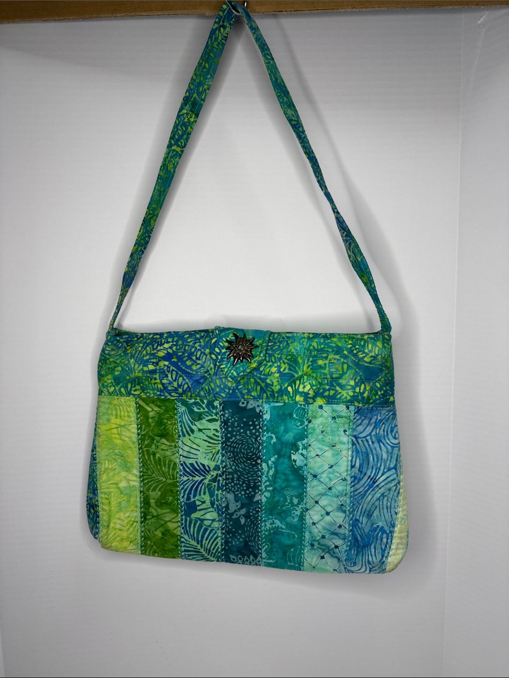 Quilted Homemade Teal & Green Patchwork Shoulder Bag